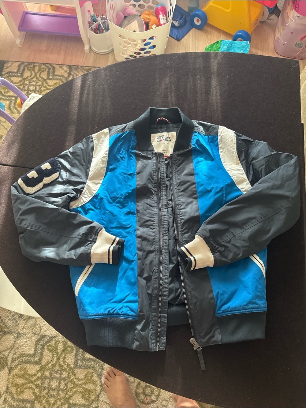 Tommy Hilfiger Blue and Black Colorblock Bomber Jacket